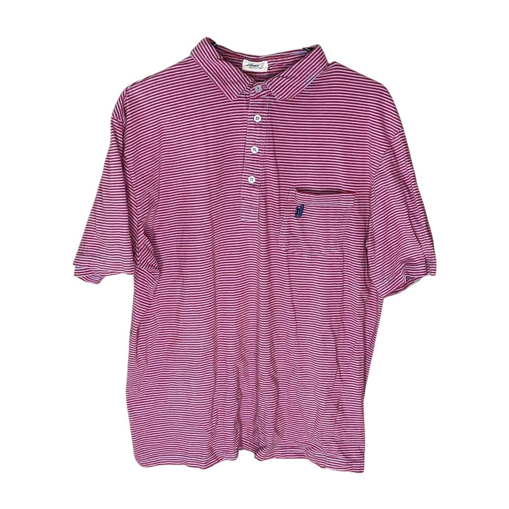 Johnnie-O Striped Polo Shirt Men's Large Red West Coast‎ Prep Golf Casual Pocket